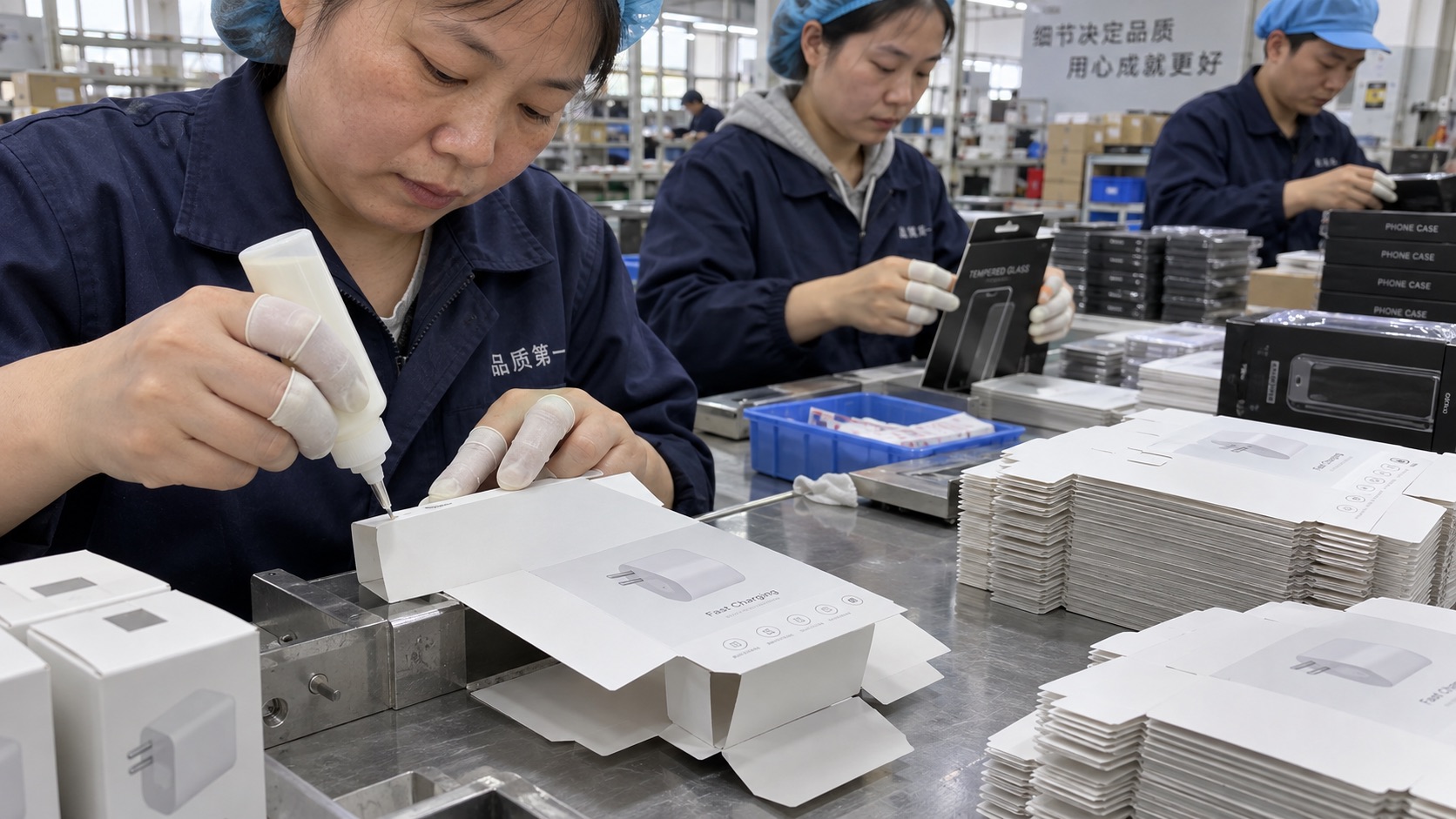 Packaging box assembly line