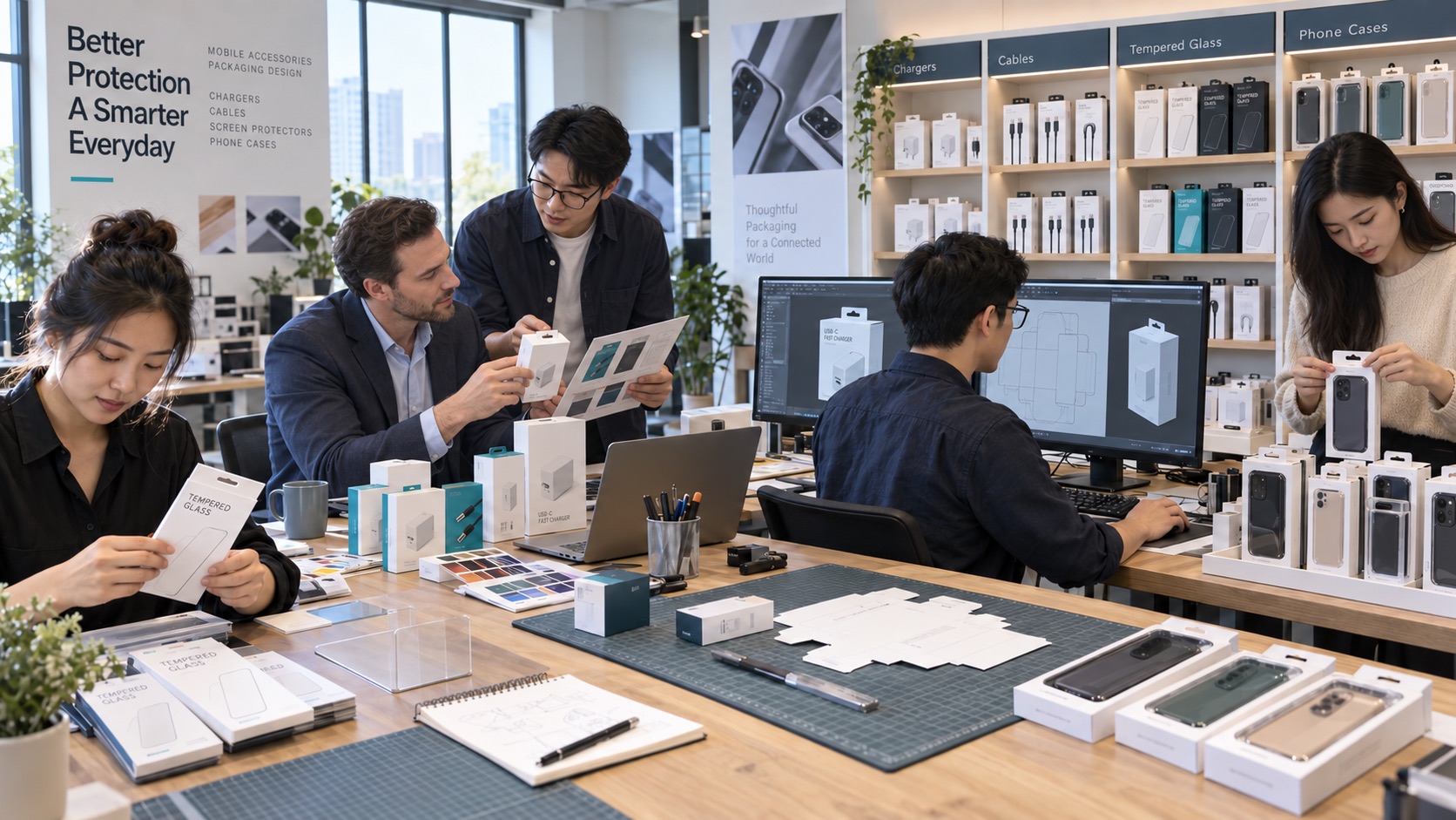 Packaging design studio with sample boxes